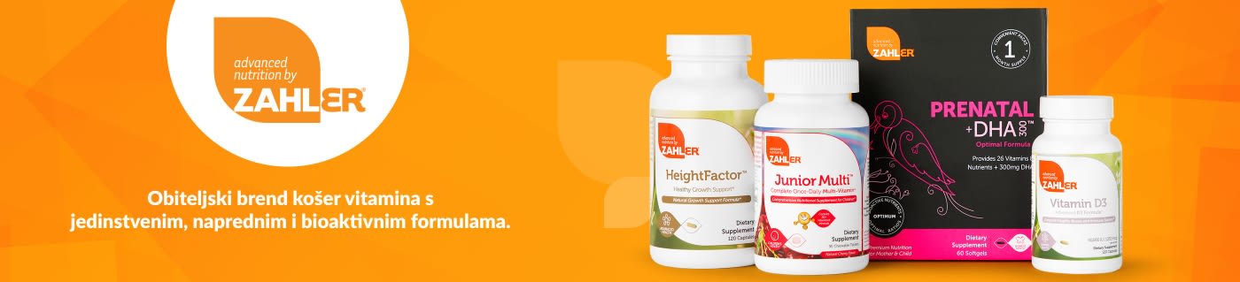 Zahlerov baner s košer vitaminima, uključujući Prenatal +DHA, Junior Multi, HeightFactor i vitamin D3.