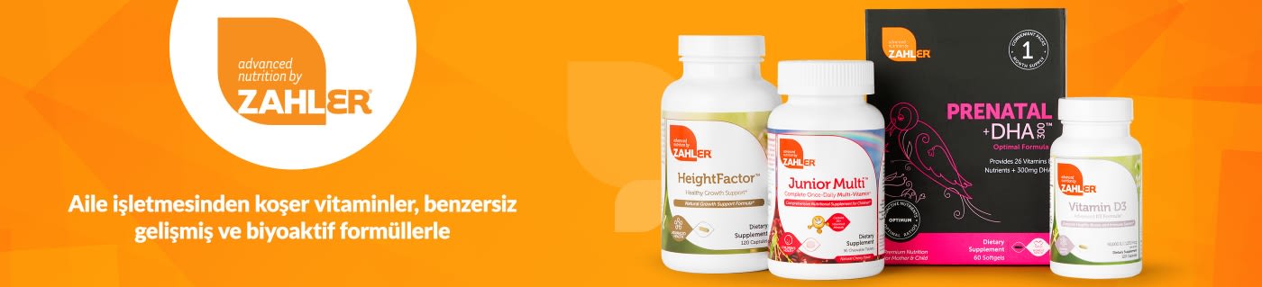 Zahler banner showcasing kosher vitamins including Prenatal +DHA, Junior Multi, HeightFactor, and Vitamin D3.