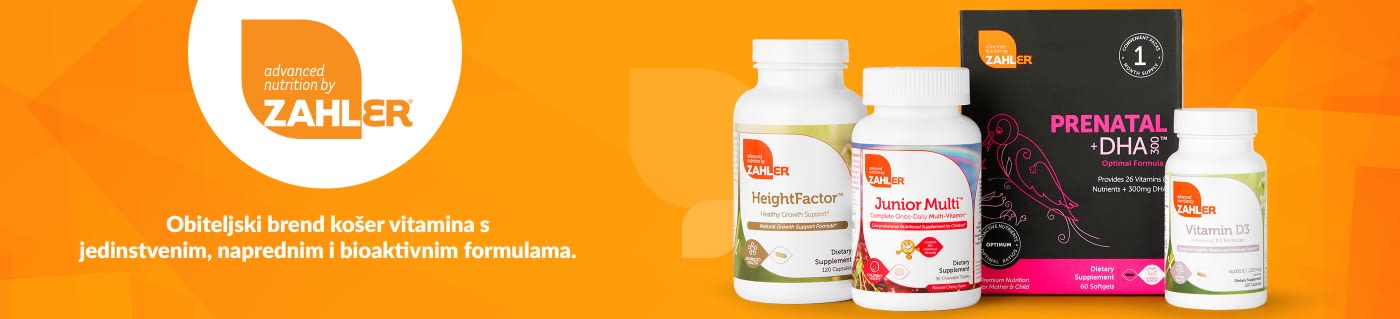 Zahlerov baner s košer vitaminima, uključujući Prenatal +DHA, Junior Multi, HeightFactor i vitamin D3.