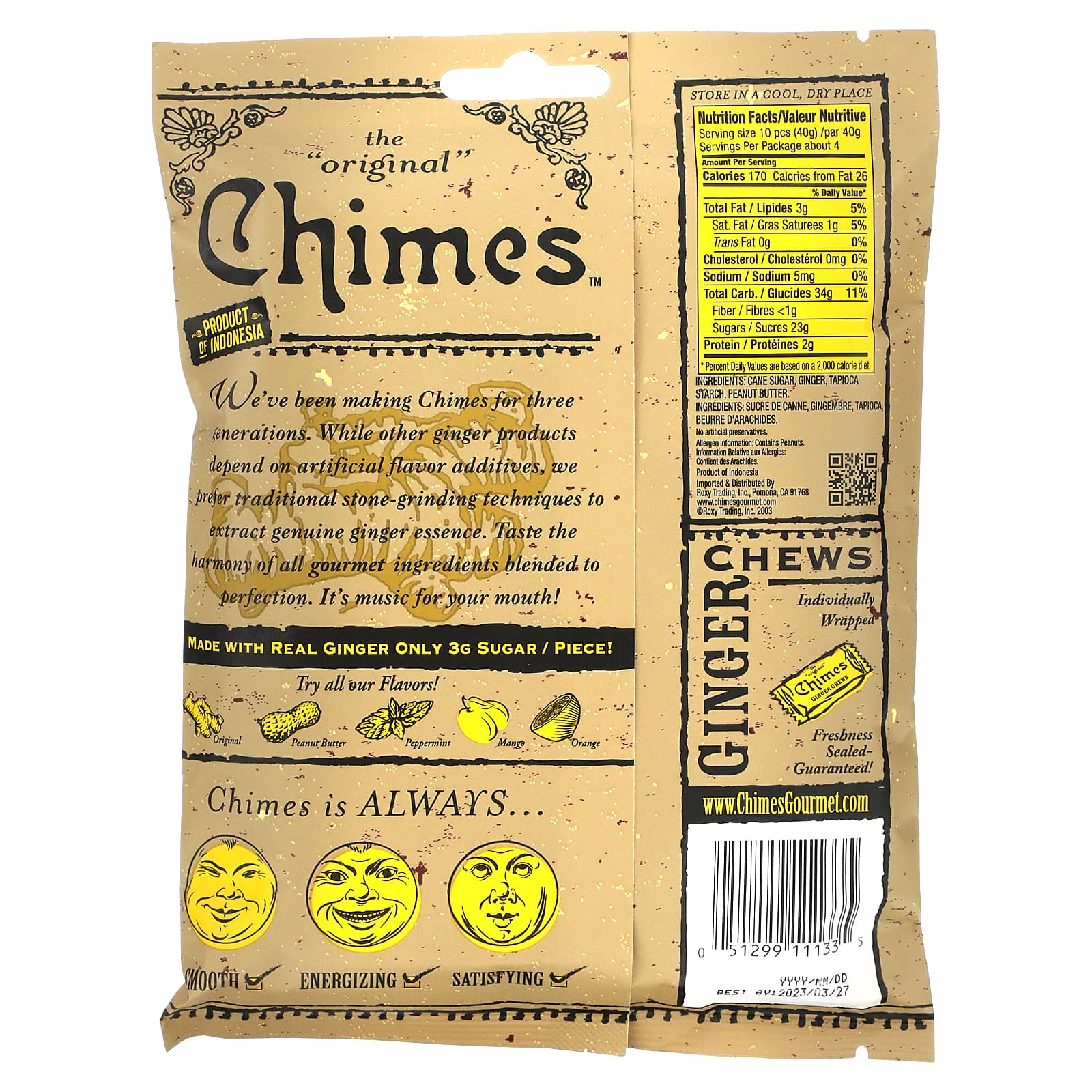 Chimes, Ginger Chews, Peanut Butter, 5 oz (141.8 g)