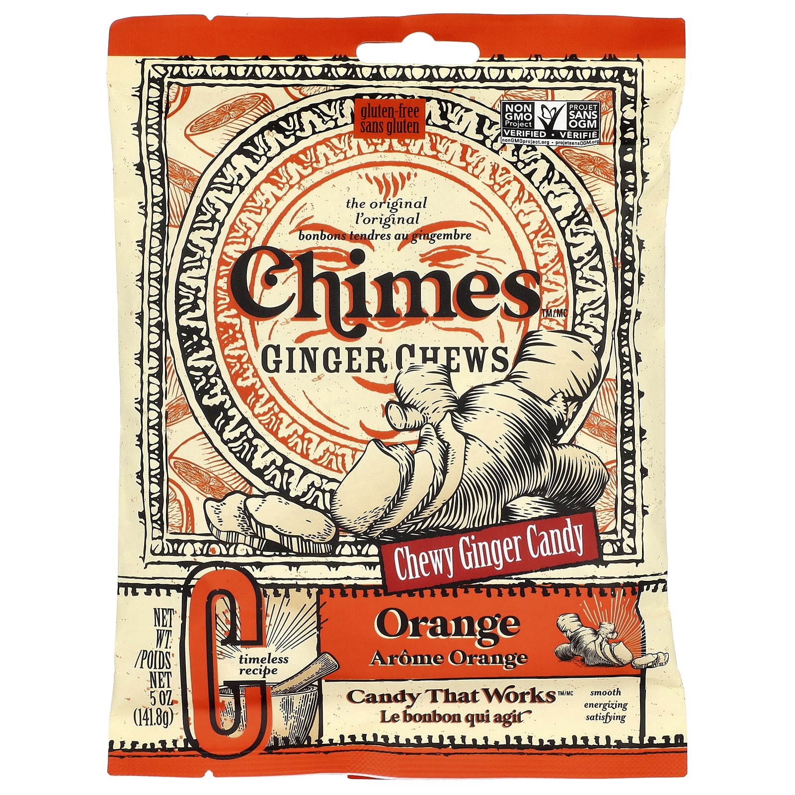 Chimes, жевательные таблетки с имбирем, со вкусом апельсина, 141,8 г (5 унций)