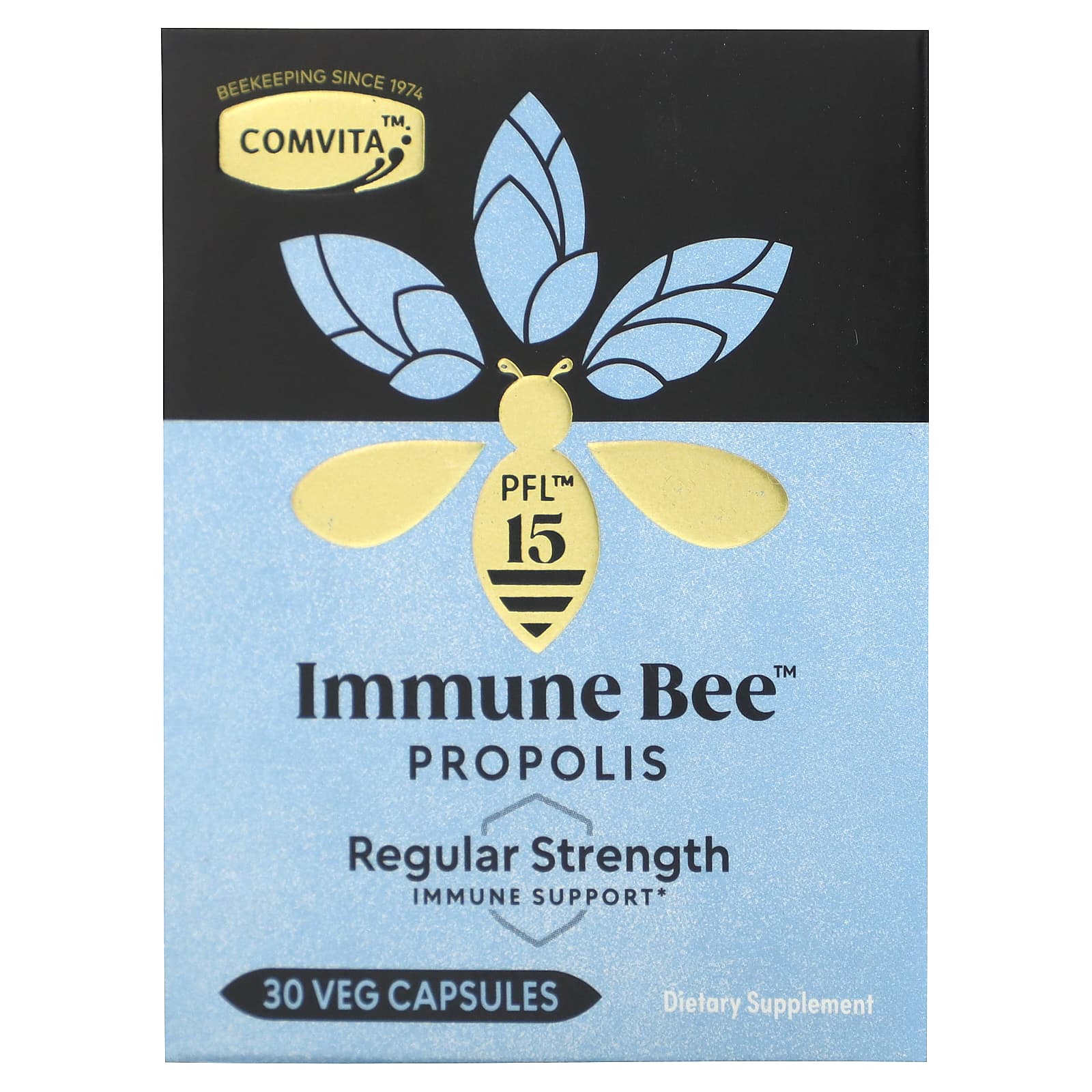 Comvita, Immune Bee Propolis, Regular Strength Immune Support, PFL15, 30  Veg Capsules