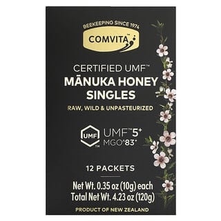 Comvita‏, יחידות Raw Manuka Honey, באישור +5 UMF (‏+83 MGO), 12 שקיקים, 10 גרם (0.35 אונקיות) כל אחד