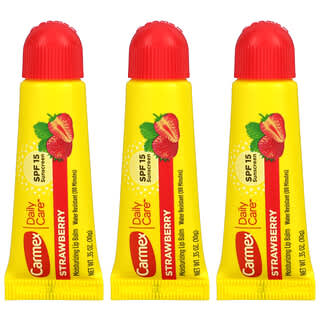 Carmex, Daily Care, Moisturizing Lip Balm, Strawberry, SPF 15, 3 Pack, 0.35 oz (10 g) Each