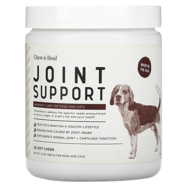 Chew + Heal, Joint Support, For Dogs and Cats, 120 Soft Chews, 10 oz