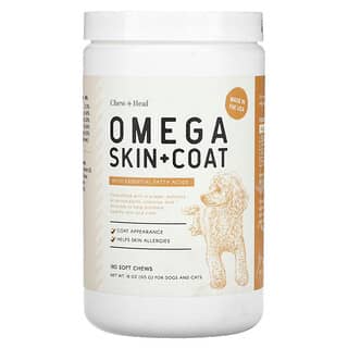 Chew + Heal, オメガスキン＋コート、必須脂肪酸配合、犬猫用、ソフトチュアブル180粒、513g（18オンス）