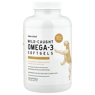 Chew + Heal, Ômega-3 de Pesca Selvagem, Para Cães e Gatos, 180 Cápsulas Softgel
