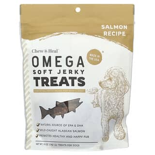 Chew + Heal, Omega Soft Jerky Treats, dla psów, łosoś, 142 g