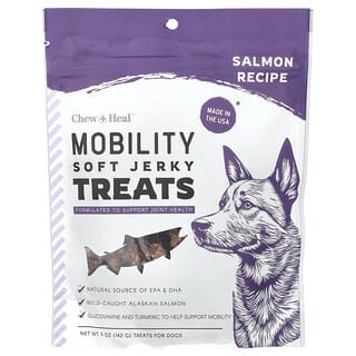 Chew + Heal, Mobility Soft Jerky Treats, For Dogs, All Ages, Salmon, 5 oz (142 g)