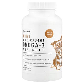 Chew + Heal, Minicápsulas Softgel de Ômega-3 de Pesca Selvagem, Para Cães e Gatos, 180 Cápsulas Softgel