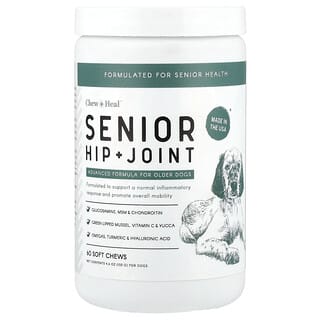Chew + Heal, Cadera y articulaciones para personas mayores, Para perros, 60 bocadillos masticables blandos, 132 g (4,6 oz)