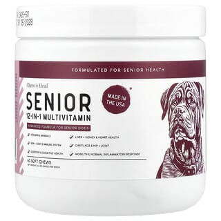 Chew + Heal, Suplemento multivitamínico 12 en 1 para perros mayores, Para perros, 60 comprimidos masticables blandos, 240 g (8,4 oz)