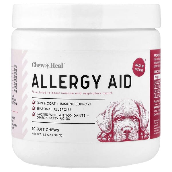 Chew + Heal, Помощ при алергии, за кучета, 90 меки дъвки, 6,9 унции (198 г)