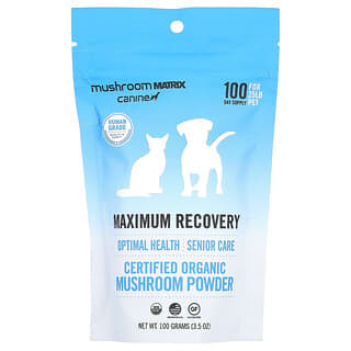 Mushroom Matrix Canine, Máxima recuperación, Hongo orgánico certificado en polvo, Para mascotas de 25 lb, Para perros y gatos, 100 g (3,5 oz)