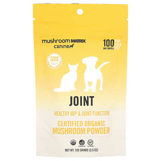 Mushroom Matrix Canine, Poudre de champignon certifiée biologique pour jointures, Pour animaux de compagnie de 7,5 kg, Pour chiens et chats, 100 g