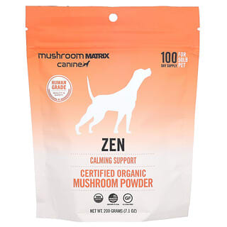 Mushroom Matrix Canine, Zen, сертифицированный органический грибной порошок, для домашних животных, 50 фунтов, для собак и кошек, 200 г (7,1 унции)