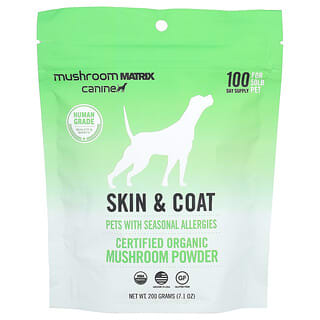 Mushroom Matrix Canine, Peau et pelage, Poudre de champignon certifiée biologique, Pour chats et chiens, 200 g