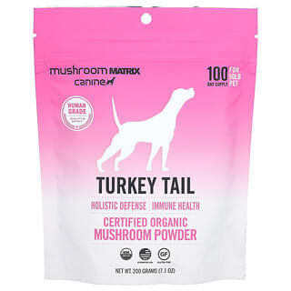 Mushroom Matrix Canine, Cola de pavo, Hongo orgánico certificado en polvo, Para mascotas de 50 lb, Para perros y gatos, 200 g (7,1 oz)