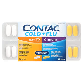 Contac, Para el resfriado y la gripe, Día y noche, 28 comprimidos en comprimidos oblongos