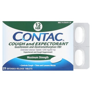 Contac, средство от кашля и отхаркивающее средство, максимальная сила действия, 21 таблетка с замедленным высвобождением