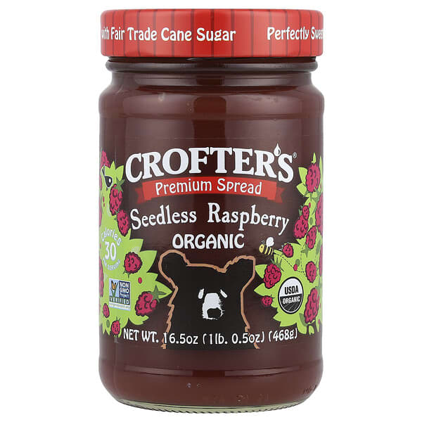 Crofter's Organic, 유기농 프리미엄 스프레드, 씨가 없는 라즈베리, 16.5 oz (468 g)