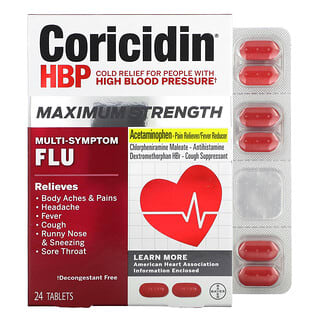 Coricidin HBP, Gripe com Vários Sintomas, Força Máxima, 24 Comprimidos