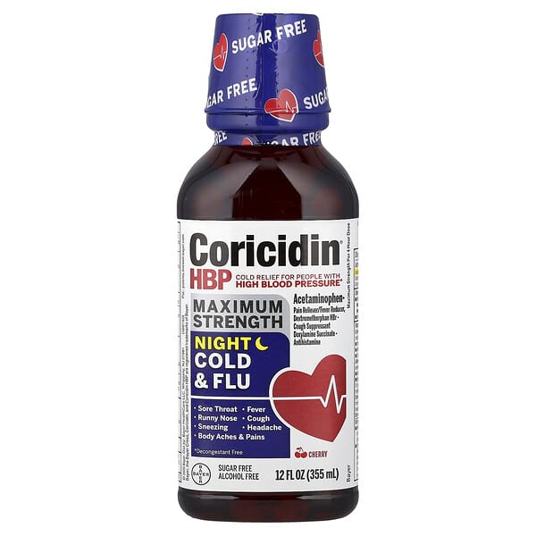 Coricidin HBP, 나이트 감기 & 독감, 체리 맛, 355ml(12fl oz)