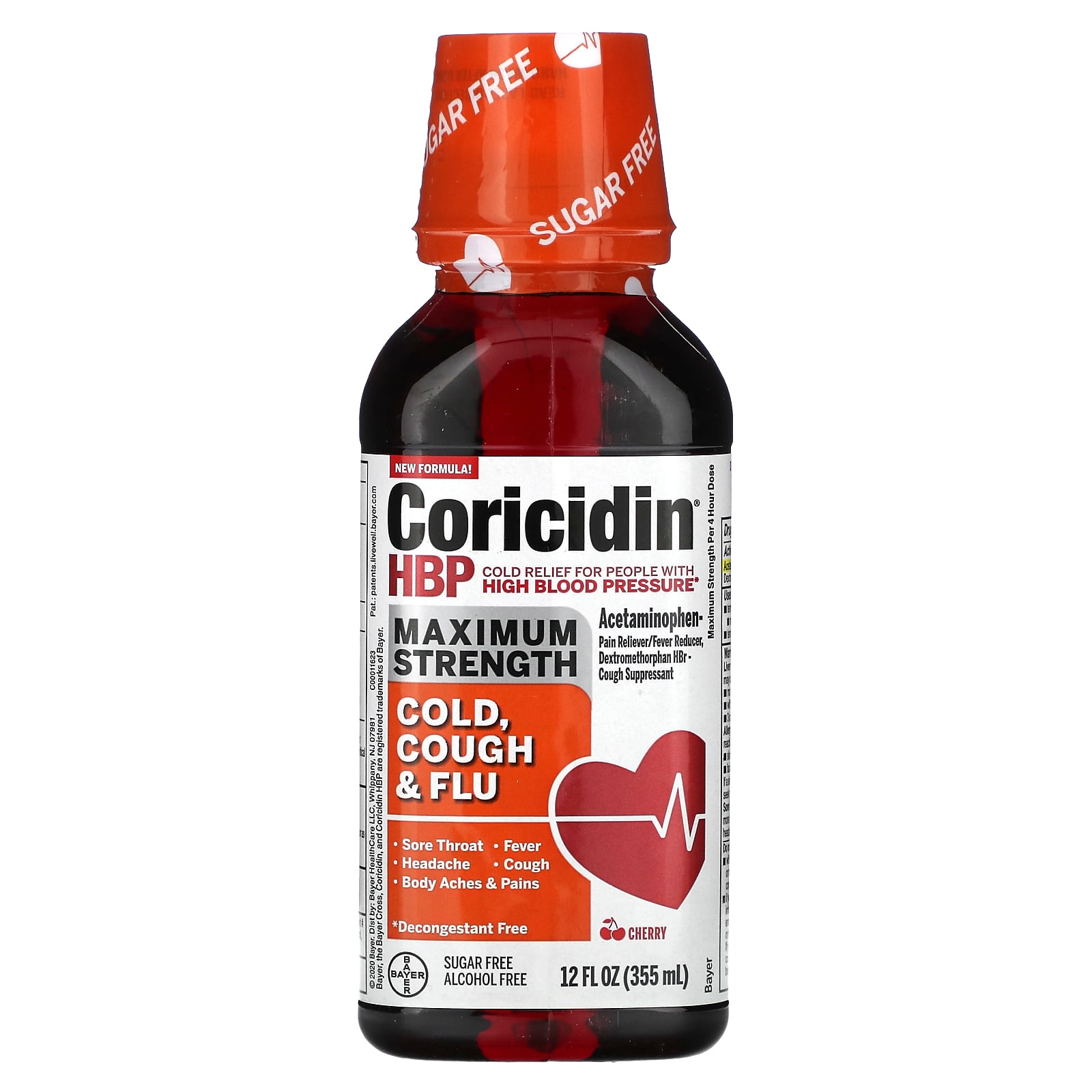 Coricidin HBP, Cold, Cough & Flu, Maximum Strength, Cherry, 12 fl oz ...