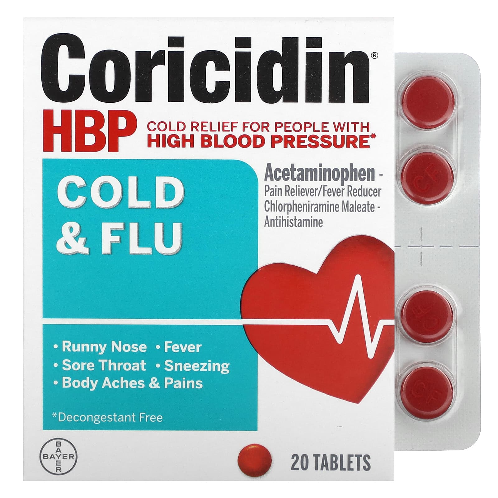 Coricidin Hbp Cold And Flu 20 Tablets 7662