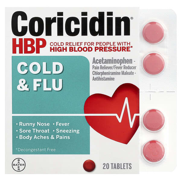 Coricidin HBP, Κρυολόγημα &; Γρίπη, 20 Ταμπλέτες
