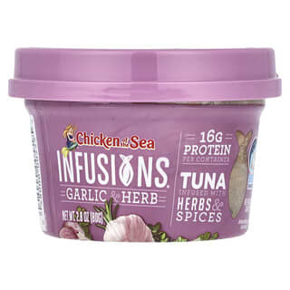 Chicken of the Sea, Infusions®, Vahşi Yakalanmış Ton Balığı, Sarımsak ve Ot, 2,8 oz (80 g)