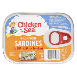 Chicken of the Sea, Sardinas capturadas en estado salvaje en aceite, Ligeramente ahumadas, 106 g (3,75 oz)