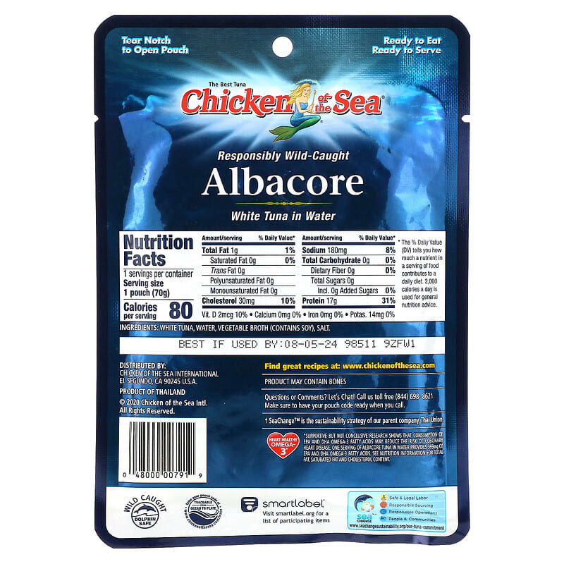 Wild-Caught Albacore, White Tuna in Water, 2.5 oz (70 g)