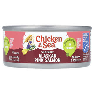 Chicken of the Sea, Salmão Rosa do Alasca Selvagem, Capturado em Água, Sem Pele e sem Espinha, 142 g (5 oz)
