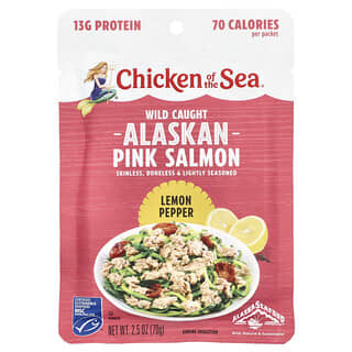 Chicken of the Sea, Salmón rosado de Alaska capturado en estado salvaje, Pimienta limón, 70 g (2,5 oz)