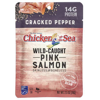 Chicken of the Sea, Wild-Caught Pink Salmon, Cracked Pepper, wild gefangener rosa Lachs, zerstoßene Pfefferkörner, 70 g (2,5 oz.)