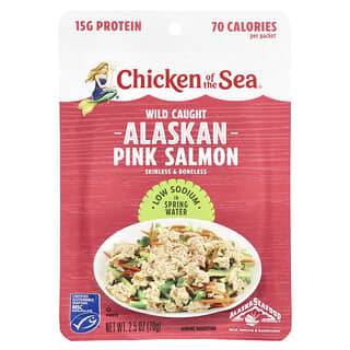 Chicken of the Sea, Wild Caught Alaskan Pink Salmon in Source Water, wild gefangener pinker Alaska-Lachs in Quellwasser, natriumarm, 70 g (2,5 oz.)