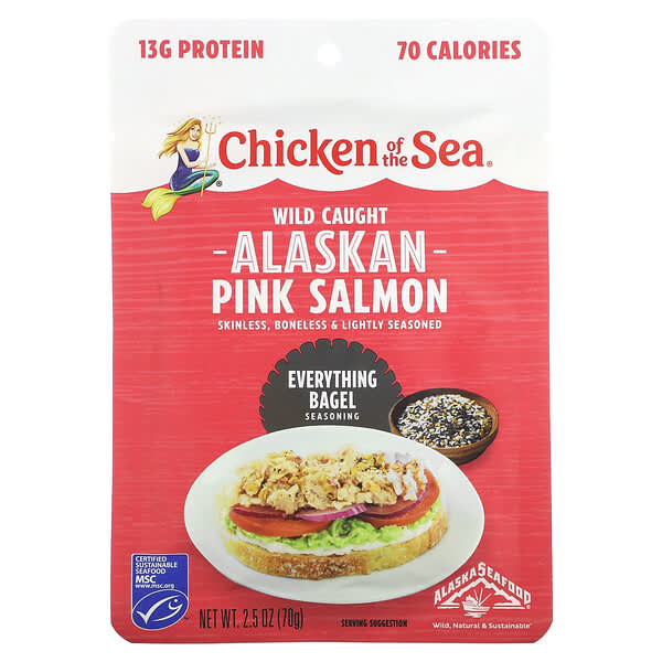 Chicken of the Sea, ワイルド コート アラスカン ピンクサーモン、エブリシング ベーグル シーズニング、70g(2.5オンス)