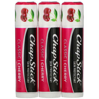 Chapstick, Protetor labial, protetor da pele, Classic Cherry, 3 bastões, 4 g cada