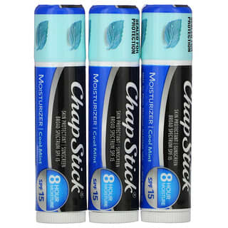 Chapstick, Soin protecteur pour les lèvres 2-en-1, FPS 15, Menthe fraîche, 3 sticks, 4 g chacun