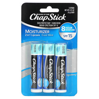 Chapstick, Защитное средство для губ 2-в-1, SPF 15, холодная мята, 3 палочки, 4 г (0,15 унции)  