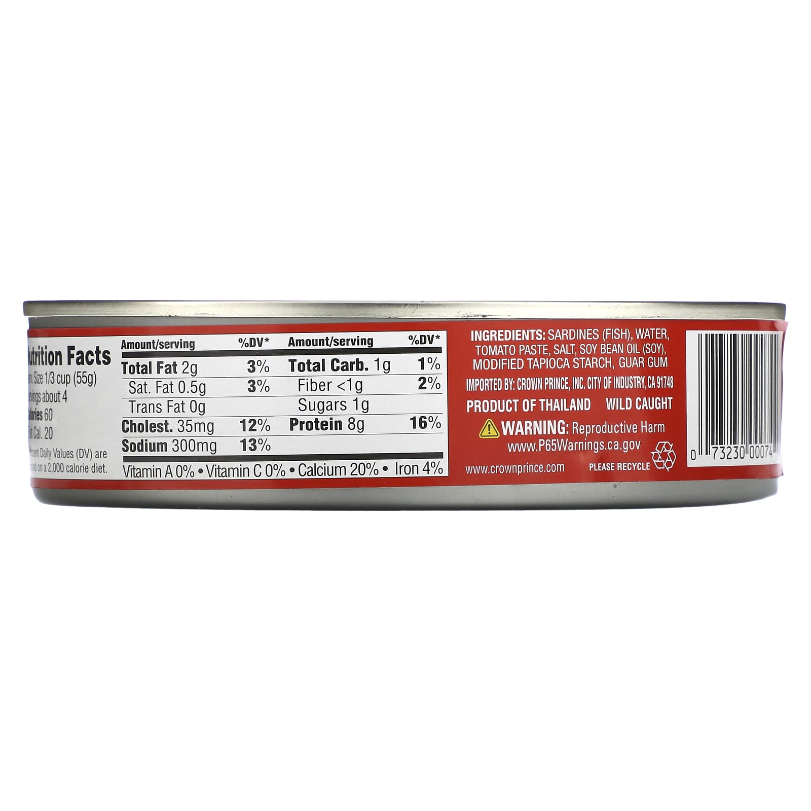 Crown Prince Natural, Sardines In Tomato Sauce, 7.5 oz (213 g)