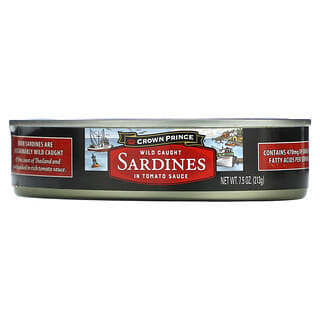 Crown Prince Natural, Wild Caught Sardines In Tomato Sauce, wild gefangene Sardinen, in würziger Tomatensoße, 213 g (7,5 oz.)