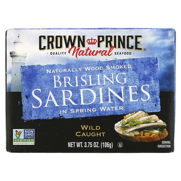 Crown Prince Natural, Sardinas brisling, en agua de manantial, 3.75 oz (106 g)