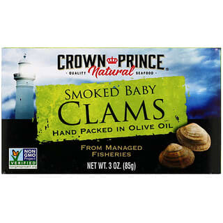Crown Prince Natural, Almejas pequeñas ahumadas en aceite de oliva, 85 g (3 oz)