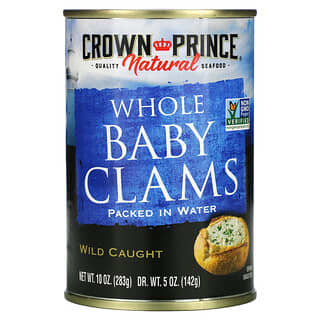 Crown Prince Natural, Whole Baby Clams, Packed in Water, 10 oz (283 g)