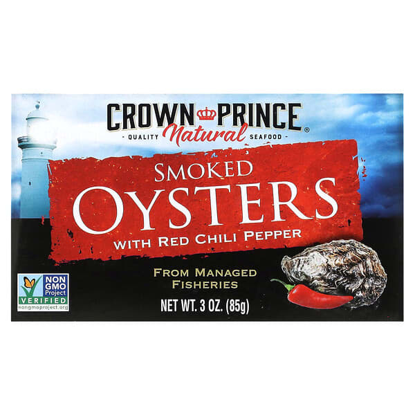 Crown Prince Natural, Smoked Oysters, with Red Chili Pepper, 3 oz (85 g)