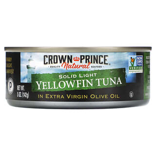 Crown Prince Natural, Atún de aleta amarilla, ligero y sólido, en aceite de oliva extra virgen`` 142 g (5 oz)