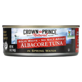 Crown Prince Natural, Albacore Tuna, Solid White - No Salt Added, In Spring Water, 5 oz (142 g)