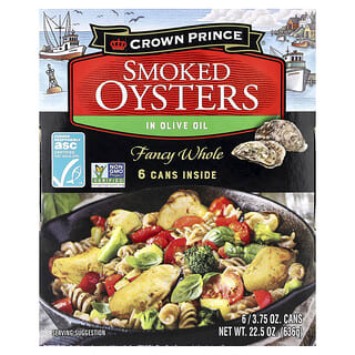 Crown Prince Natural, Rökta ostron i olivolja, fancy whole, 6 burkar, 106 g styck